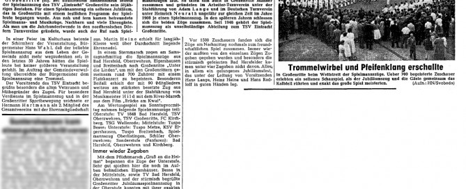 Die Hessischen Nachrichten berichten über das 50. Jubiläum des Großenritter Spielmannszugs