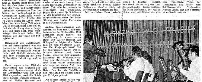 Pressebericht vom 18.9.1978 über die Jubiläumsfeierlichkeiten zum 70. Geburtstag des Musik- und Spielmannszugs