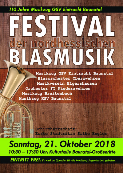 Plakat zum Festival der nordhessischen Blasmusik 2018 - veranstaltet vom GSV-Musikzug